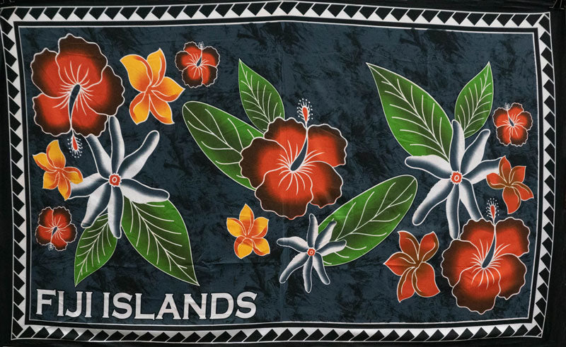 Polyester Sarong Fiji Islands Tropical Flowers Banana Leaf
