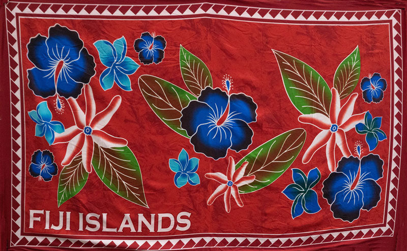 Fiji Islands Tropical Flowers Banana Leaf Sarong Polyester Fabric - Tropical Flowers, Banana Leaf Print, 72" L x 45" W (1 Piece)