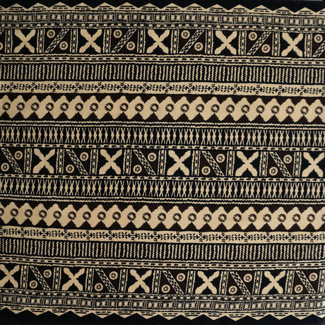 Fijian Geometric Design Cotton Light Barkcloth Fabric - Dark Brown, Brown, 45" Width (1 Yard)