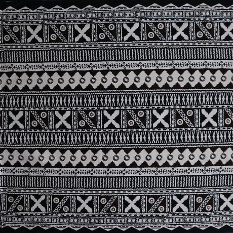 Fijian Geometric Design Cotton Light Barkcloth Fabric - Dark Brown, Brown, 45" Width (1 Yard)