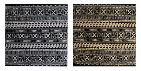 Fijian Geometric Design Cotton Light Barkcloth Fabric - Dark Brown, Brown, 45" Width (1 Yard)
