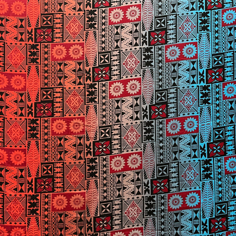 Fijian Tapa Barkcloth Cotton Fabric - Multicolored Ombre Tribal Print, 45" Width (1 Yard)