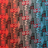 Fijian Tapa Barkcloth Cotton Fabric - Multicolored Ombre Island Print, 45" Width (1 Yard)