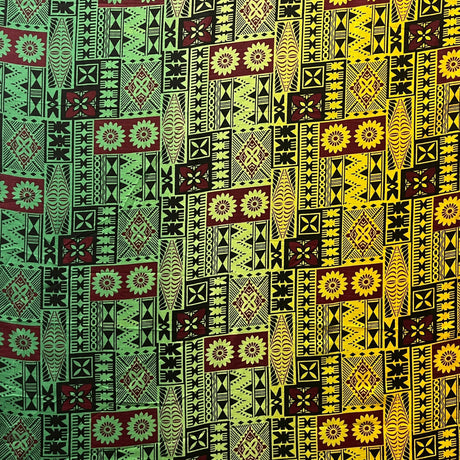 Fijian Tapa Barkcloth Cotton Fabric - Multicolored Ombre Tribal Print, 45" Width (1 Yard)