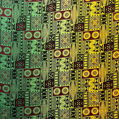 Fijian Tapa Barkcloth Cotton Fabric - Multicolored Ombre Island Print, 45" Width (1 Yard)