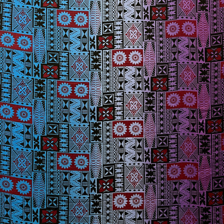 Fijian Tapa Barkcloth Cotton Fabric - Multicolored Ombre Tribal Print, 45" Width (1 Yard)