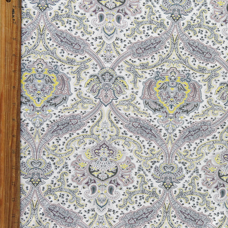 Swim Knit Nylon Spandex Filigree Paisley on Cream