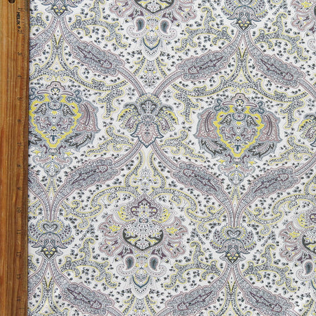 Swim Knit Nylon Spandex Filigree Paisley on Cream