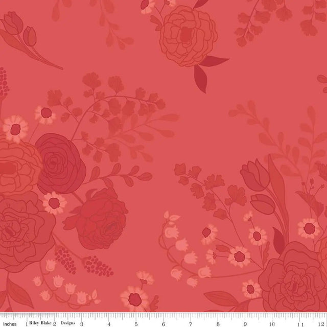 Cotton Wideback Fabric First Blooms Tonal Floral Berry