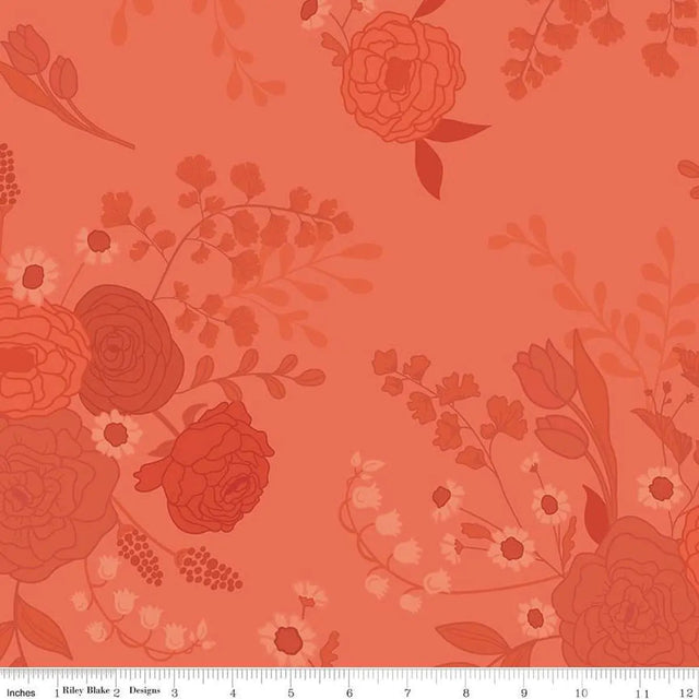 Cotton Wideback Fabric First Blooms Tonal Floral Coral