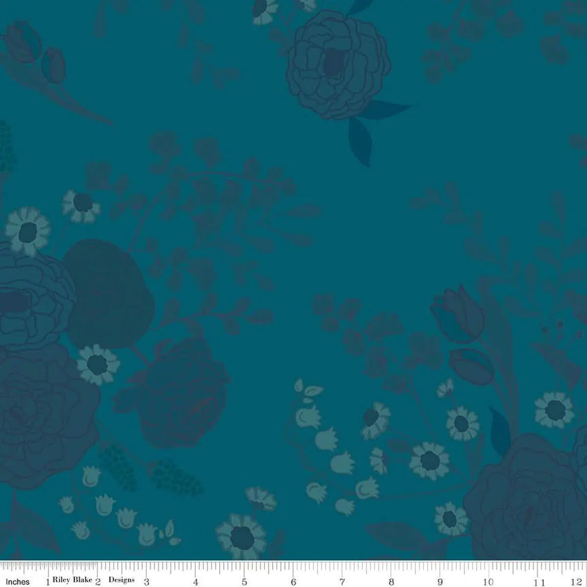 Cotton Wideback Fabric First Blooms Tonal Floral Denim