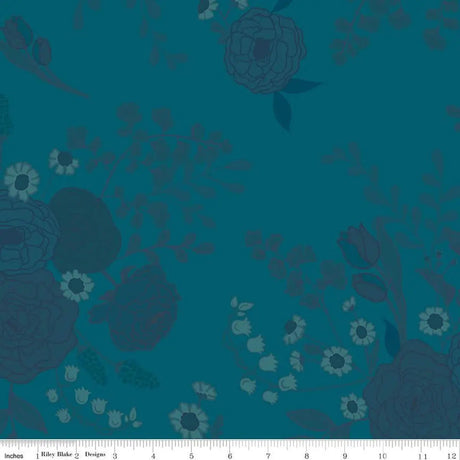 Cotton Wideback Fabric First Blooms Tonal Floral Denim