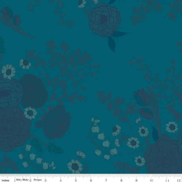 Cotton Wideback Fabric First Blooms Tonal Floral Denim