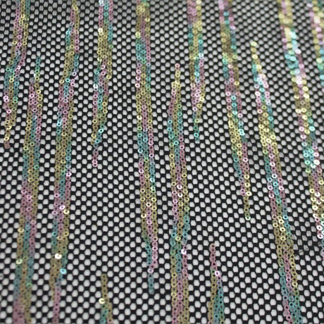 Flair Stretch Netting Sequin Nylon Spandex Fabric - Embroidered Sequin, 52/54" Cut Width, 50" Usable Width (1 Yard)