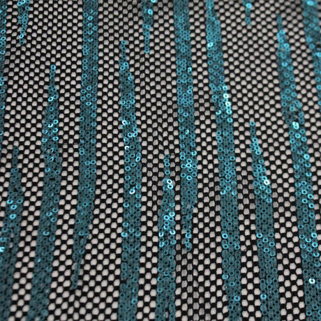 Flair Stretch Netting Sequin Fabric - Embroidered Sequin Nylon Spandex Fabric, Black/Turquoise, 52/54" Cut Width, 50" Usable Width (1 Yard)