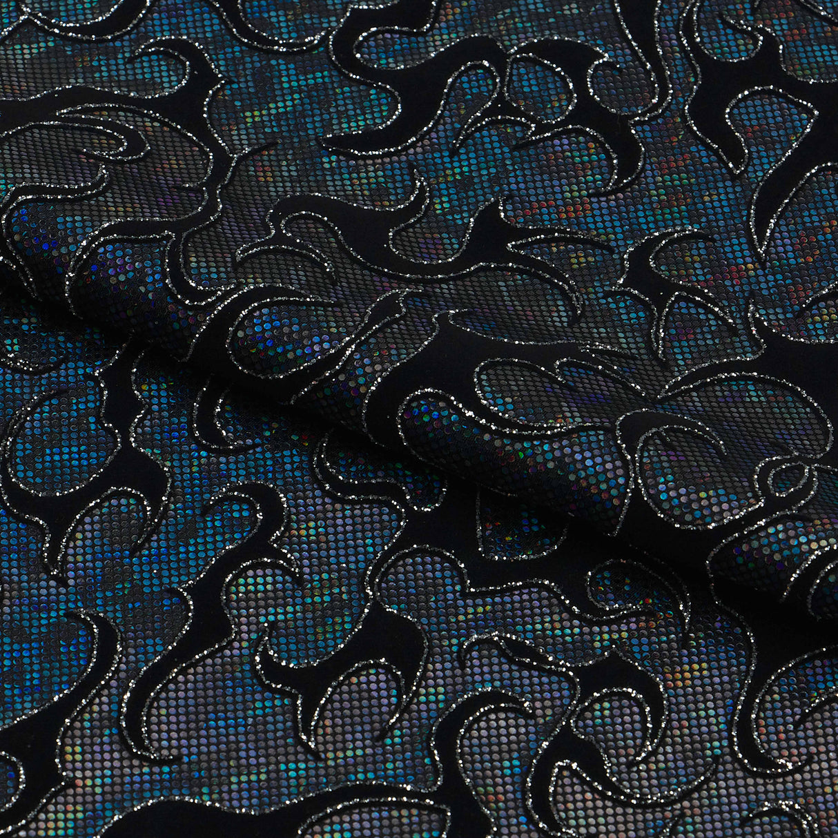 Flame Flocked Hologram Spandex Fabric - Royal, Flame Pattern, 56/58" Width (1 Yard)