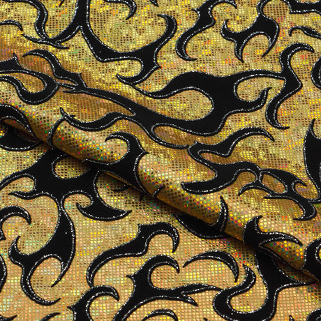 Flame Flocked Hologram Spandex Fabric - Royal, Flame Pattern, 56/58" Width (1 Yard)