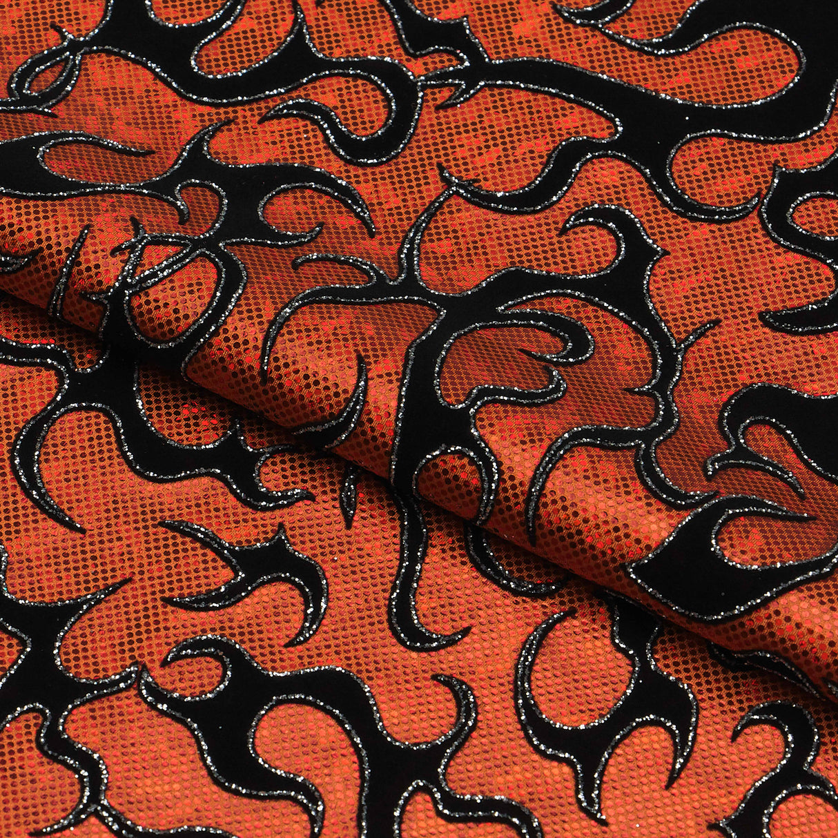 Flame Flocked Hologram Spandex Fabric - Royal, Flame Pattern, 56/58" Width (1 Yard)