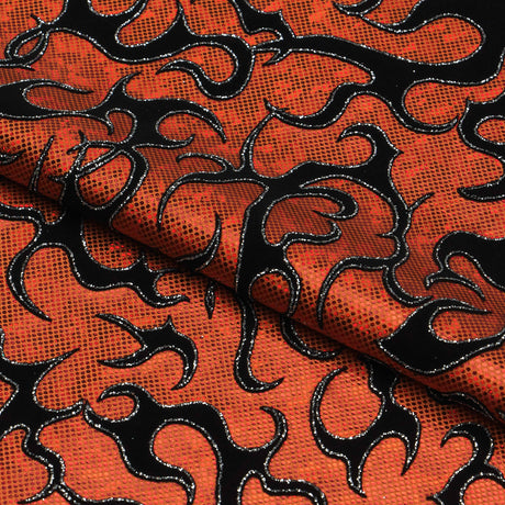 Flame Flocked Hologram Spandex Fabric - Royal, Flame Pattern, 56/58" Width (1 Yard)