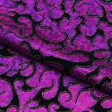 Flame Flocked Hologram Spandex Fabric - Royal Flame Pattern, 56/58" Width (1 Yard)