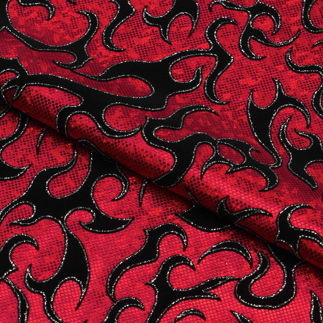 Flame Flocked Hologram Spandex Fabric