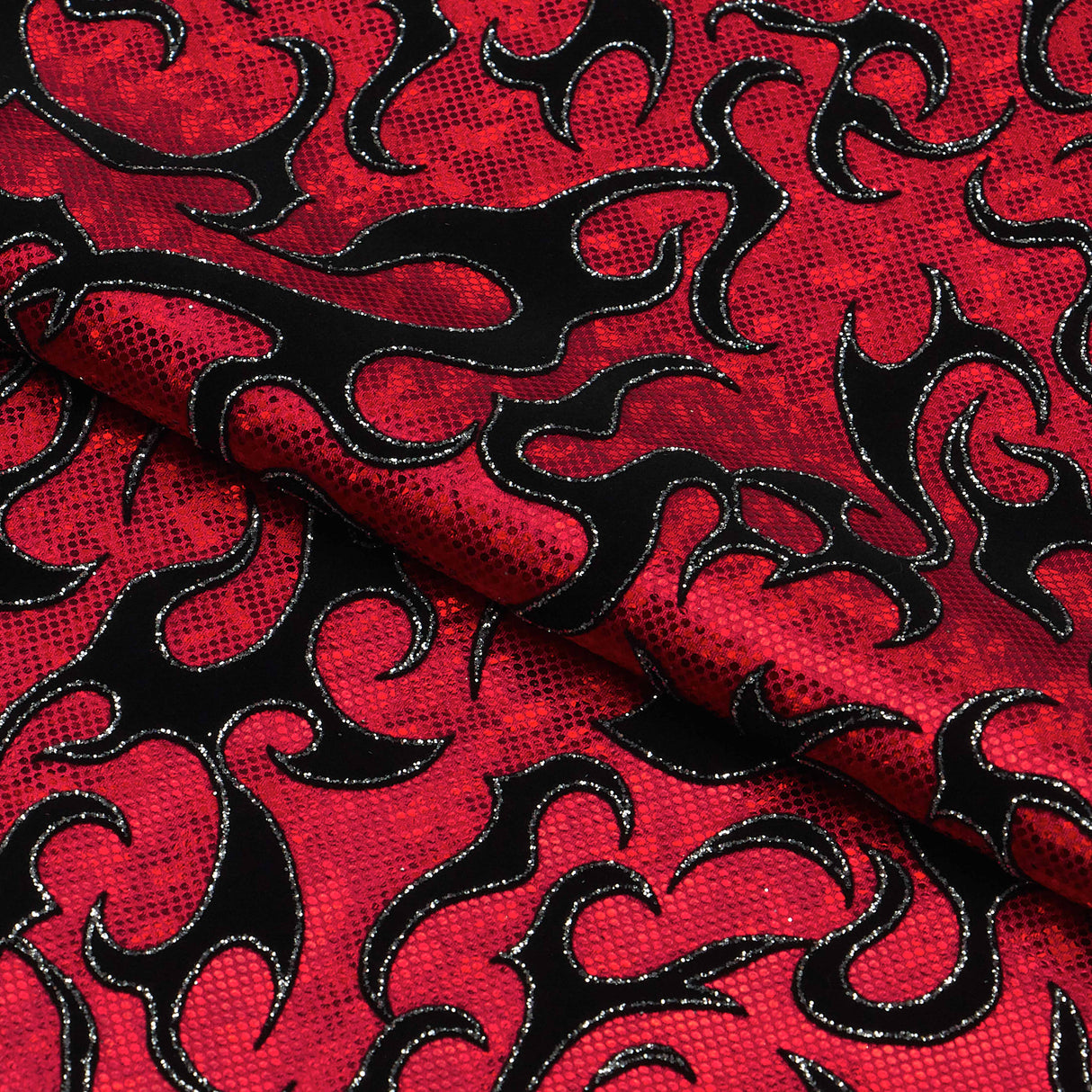 Flame Flocked Hologram Spandex Fabric - Royal, Flame Pattern, 56/58" Width (1 Yard)