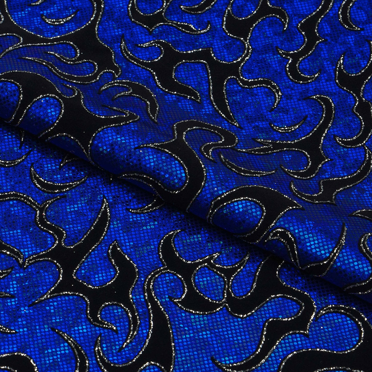Flame Flocked Hologram Spandex Fabric