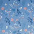 Stretch Woven Flamingos on Periwinkle Boardshort Fabric