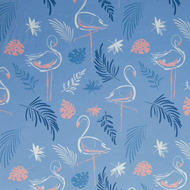 Stretch Woven Flamingos on Periwinkle Boardshort Fabric