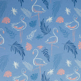 Stretch Woven Flamingos on Periwinkle Boardshort Fabric