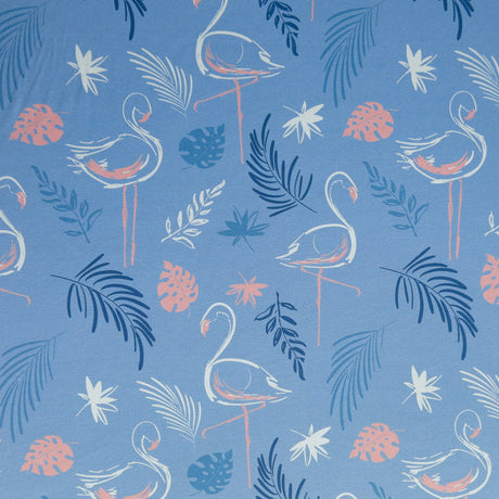 Stretch Woven Flamingos on Periwinkle Boardshort Fabric