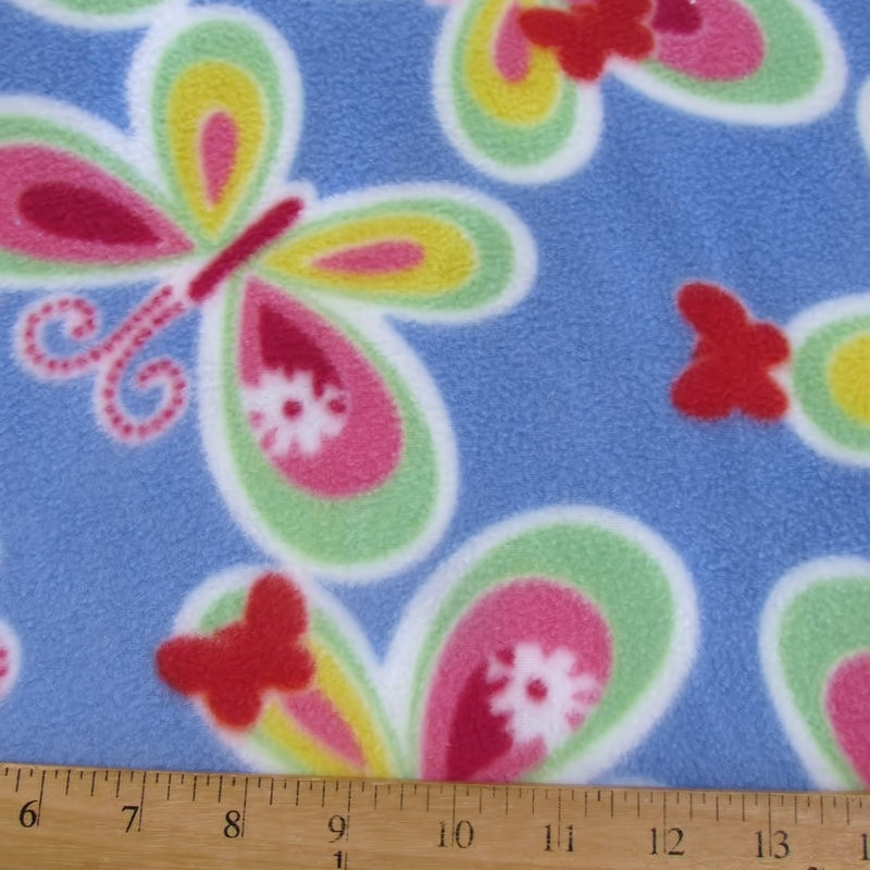 Summer Butterflies Aqua Printed Fleece Fabric
