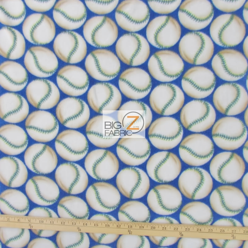 Printed Fleece Fabric Sports Baseball Blue by the Yard