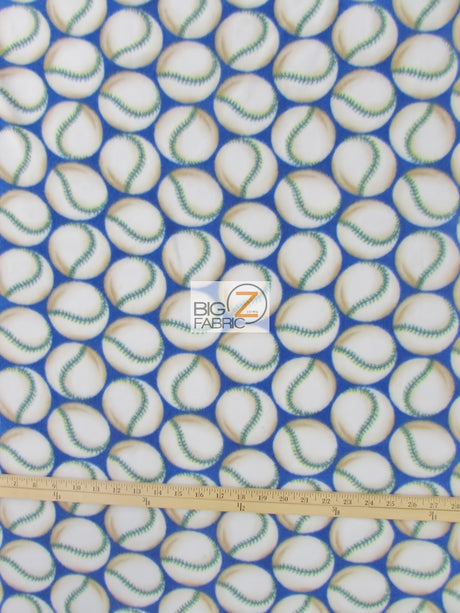 Printed Fleece Fabric Sports Baseball Blue by the Yard