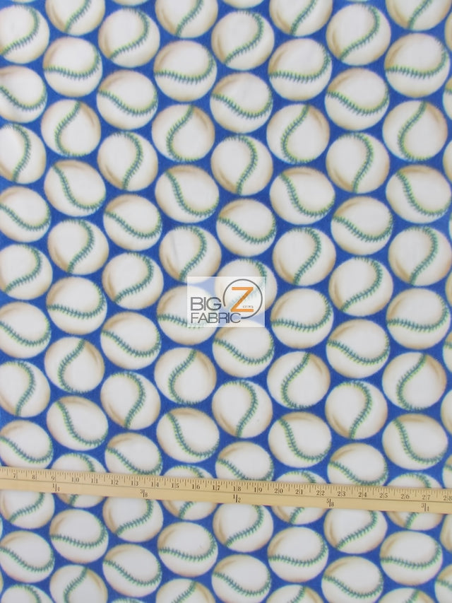 Printed Fleece Fabric Sports Baseball Blue by the Yard