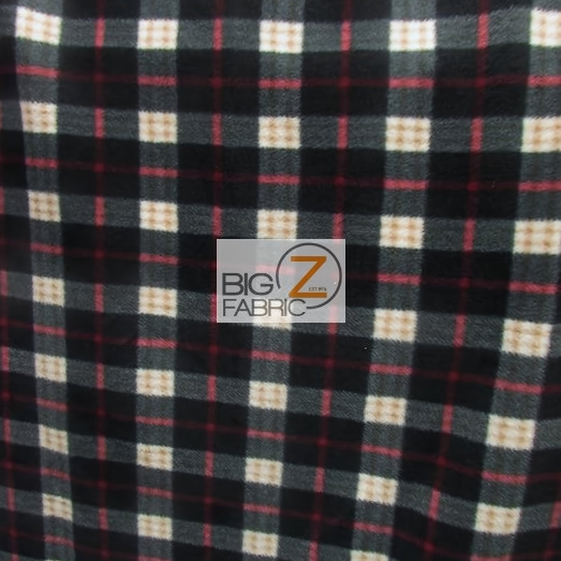 Checkered Plaid Black/Red/White Fleece Fabric