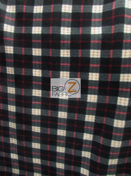 Checkered Plaid Black/Red/White Fleece Fabric