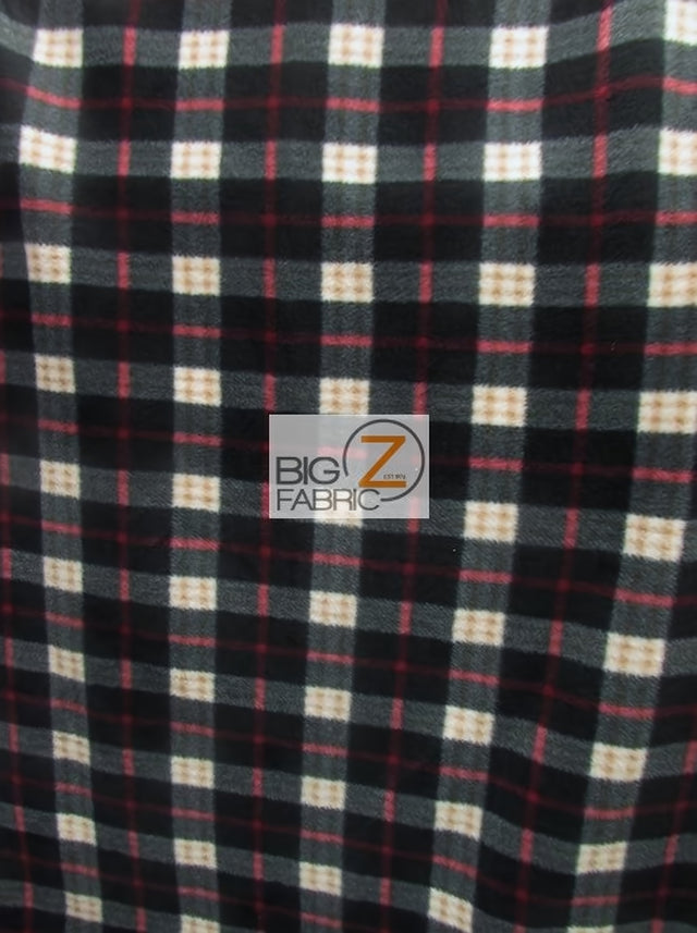 Checkered Plaid Black/Red/White Fleece Fabric