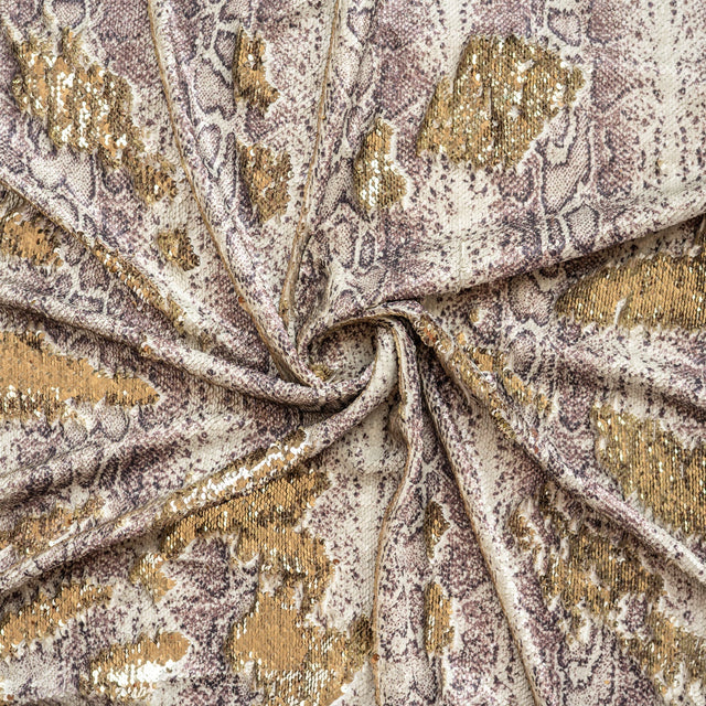 Golden Anaconda Flip Sequin Spandex Fabric - Gold Metallic Snake Skin Print, 58/60" Width (1 Yard)