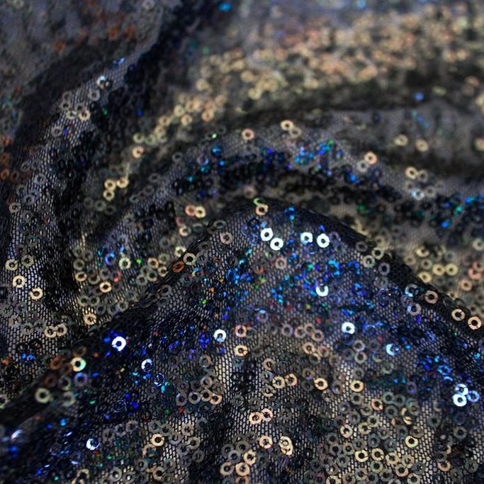 Flirt Stretch Mesh Sequin Fabric - All-Over Embroidered Cluster Sequins, 58/60" Width, 93% Polyester 7% Spandex (1 Yard)