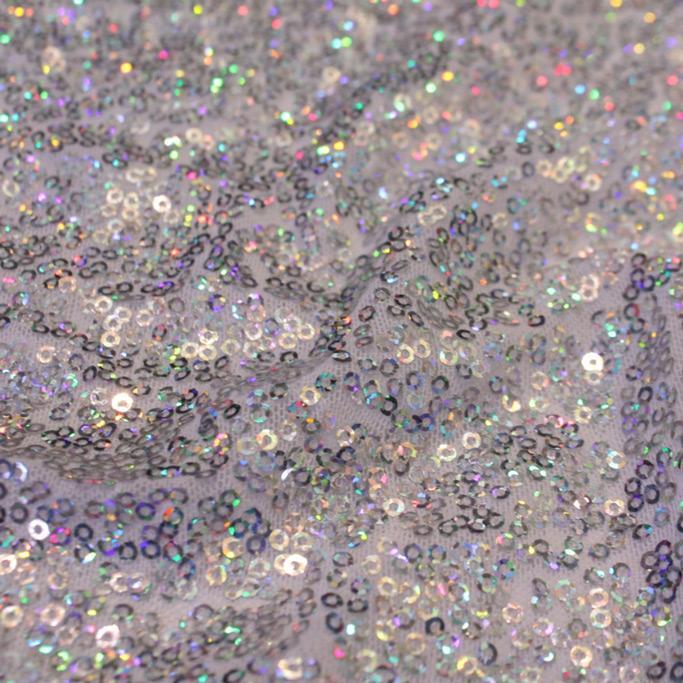 Flirt Stretch Mesh Sequin Fabric - All-Over Embroidered Cluster Sequins, 58/60" Width, 93% Polyester 7% Spandex (1 Yard)