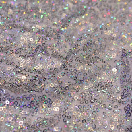Flirt Stretch Mesh Sequin Fabric - All-Over Embroidered Cluster Sequins, 58/60" Width, 93% Polyester 7% Spandex (1 Yard)