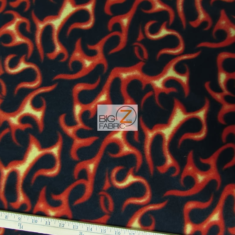 Fire Flame Black and Orange Fleece Fabric