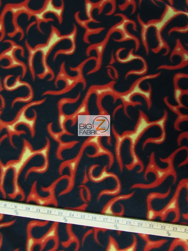 Fire Flame Black and Orange Fleece Fabric