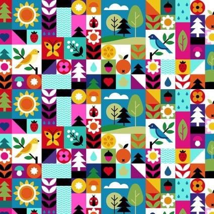 Cotton Fabric Flock Together Collage Multi 44/45"