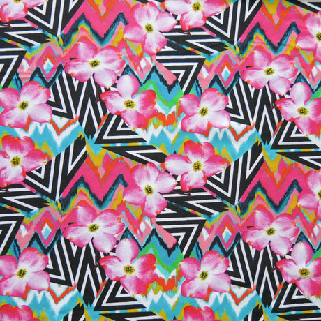 Swim Knit Nylon Spandex Zig Zag Floral