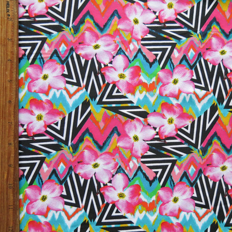 Swim Knit Nylon Spandex Zig Zag Floral