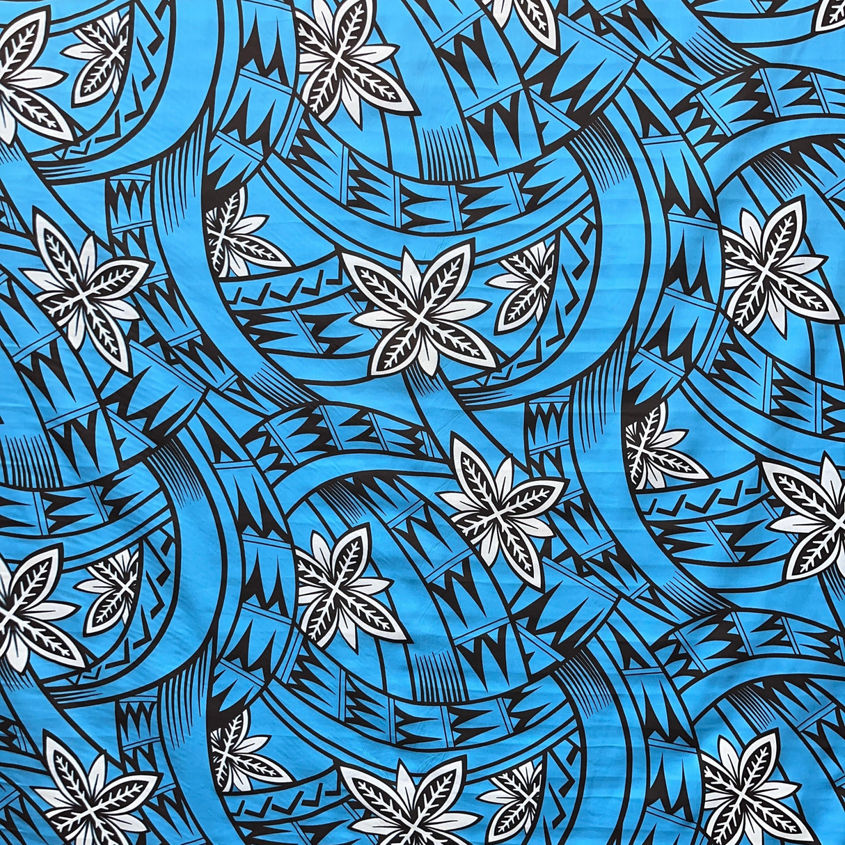 Floral Traditional Polynesian Tattoo Background Poly Cotton Fabric - White, 45" Width (1 Yard)
