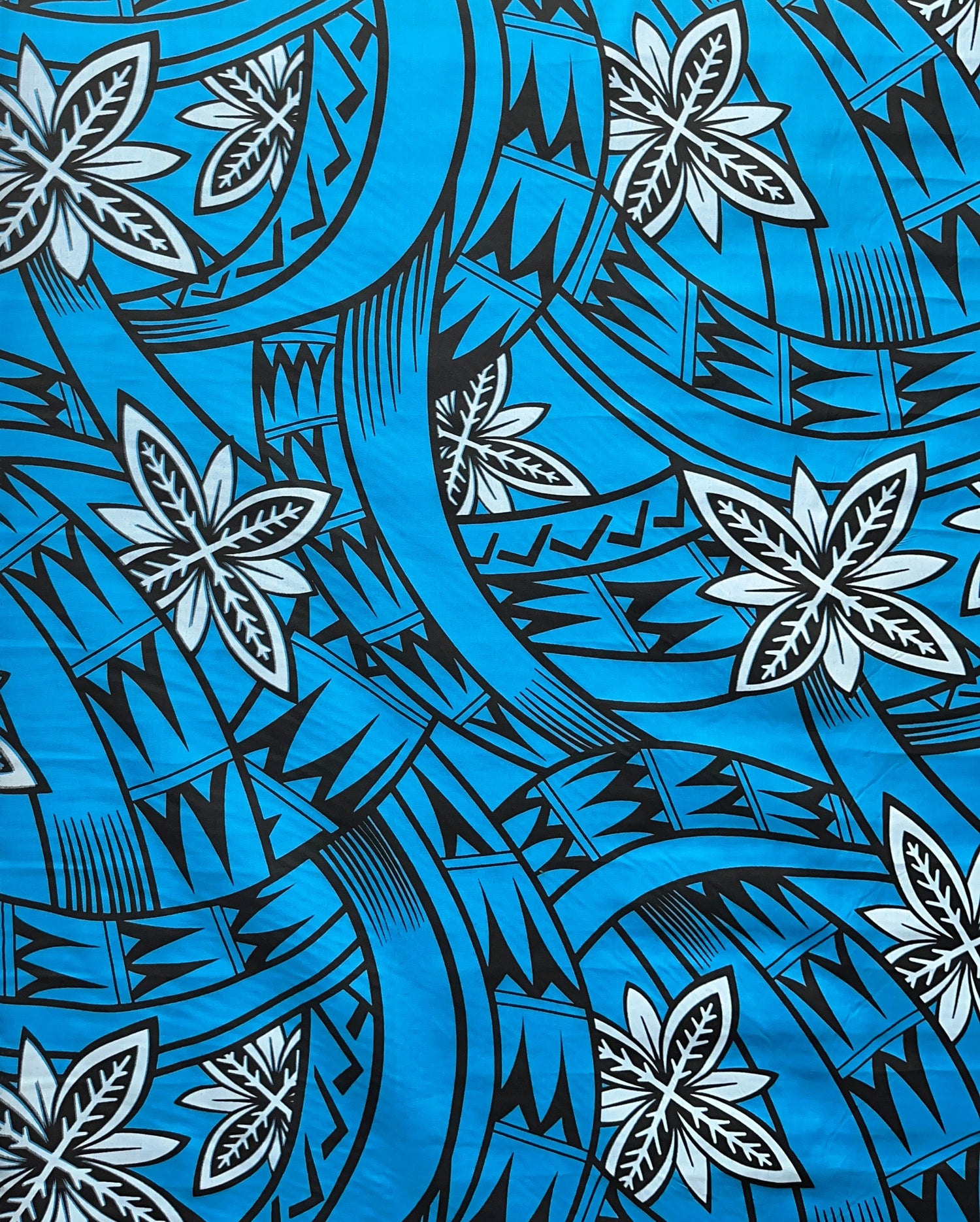 Floral Traditional Polynesian Tattoo Background Poly Cotton Fabric - Multicolor Floral Tribal Print, 45" Width (1 Yard)