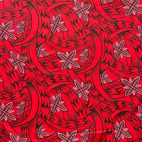 Floral Traditional Polynesian Tattoo Background Poly Cotton Fabric - White, 45" Width (1 Yard)